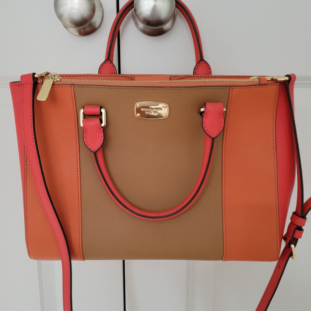 Michael Kors Orange and Tan Satchel